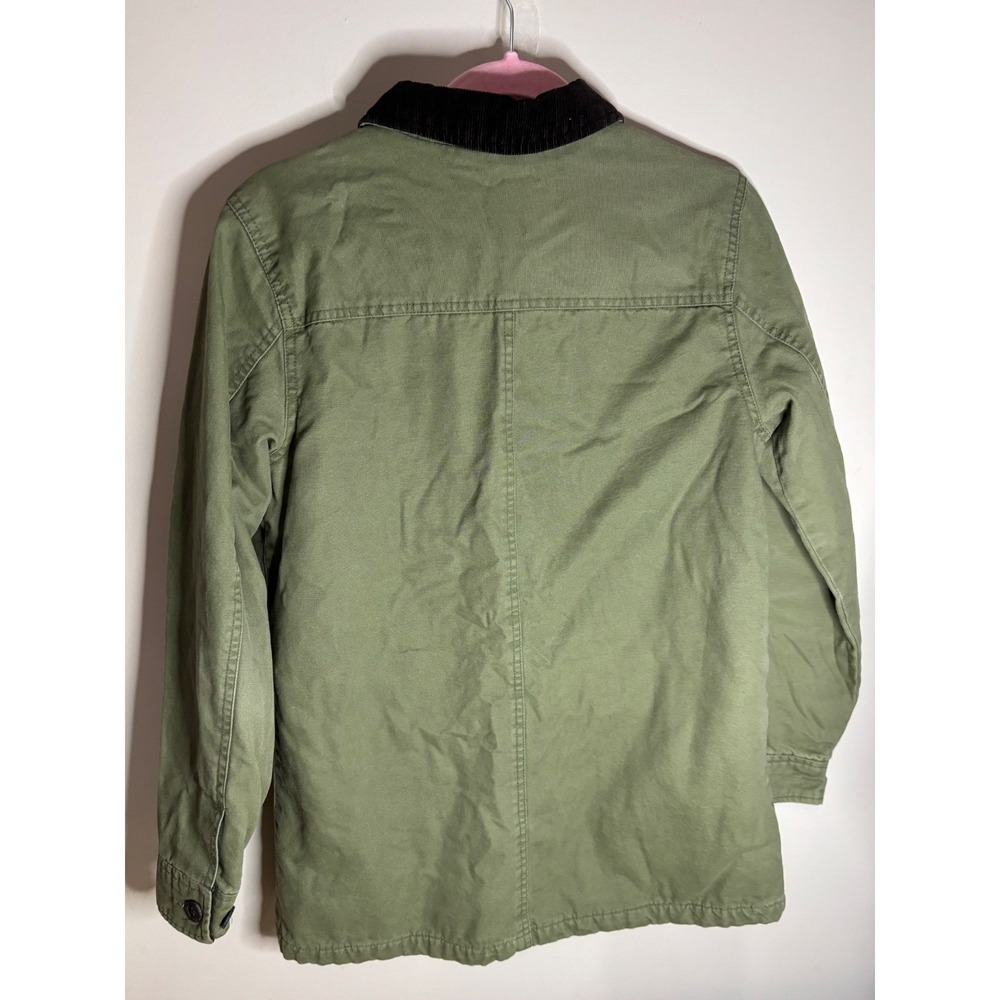 Lands' End Women's Olive Green Canvas Barn Jacket Corduroy Collar Plaid Lined Sm - Picture 4 of 8